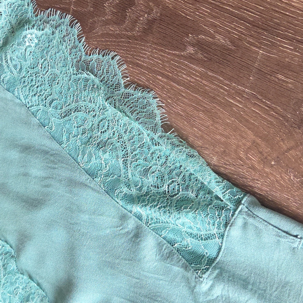 FRETTE Vestaglia Aqua Teal Eyelash Lace Trim Dressing Gown Kimono Cardigan Small - Picture 5 of 10
